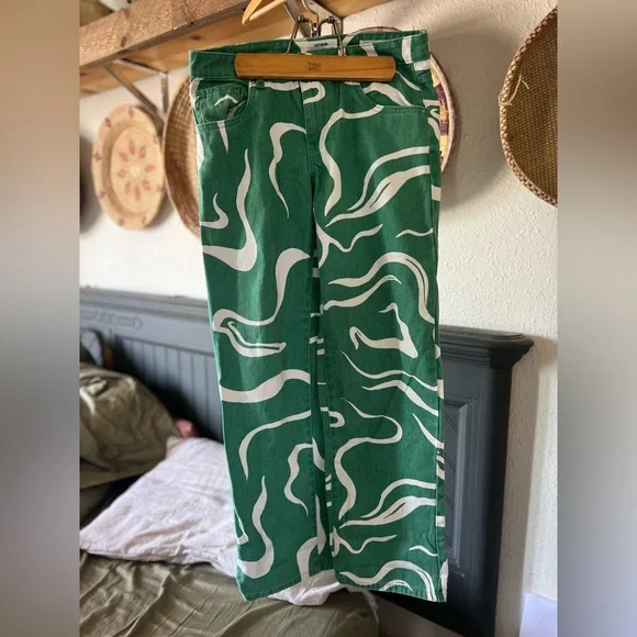 Cotton On Low Rise Green and White Swirl Straight Jeans sz4 - Picture 12 of 13